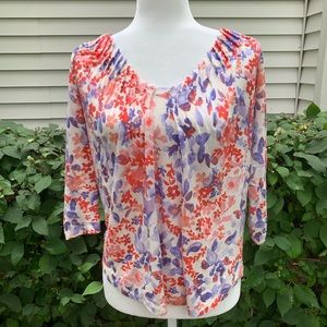 Lucky Brand Floral 3/4 Sleeve Top Size Small